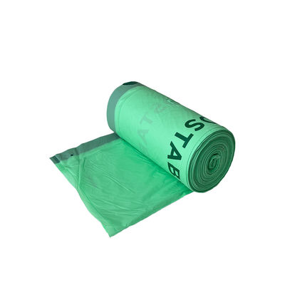 Green Biodegradable Drawstring Garbage Bags Tidak Berbisa Dengan Logo Khusus